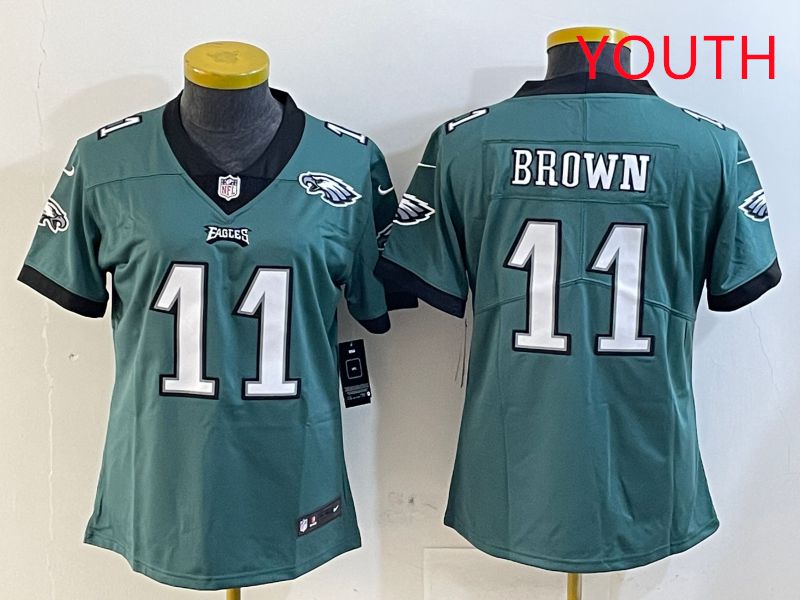 Youth Philadelphia Eagles 11 Brown Green Second generation 2025 Nike Limited NFL Jersey style 5